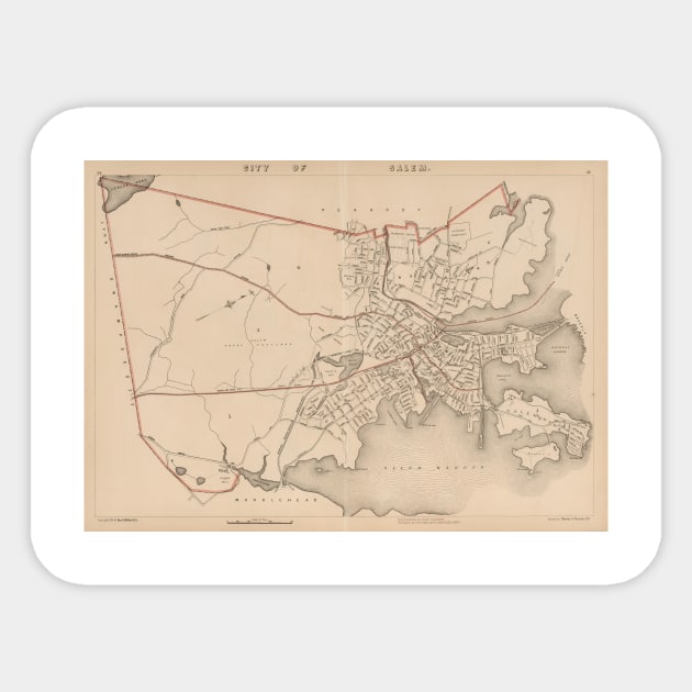 Vintage Map of Salem Massachusetts (1891) Sticker by Bravuramedia